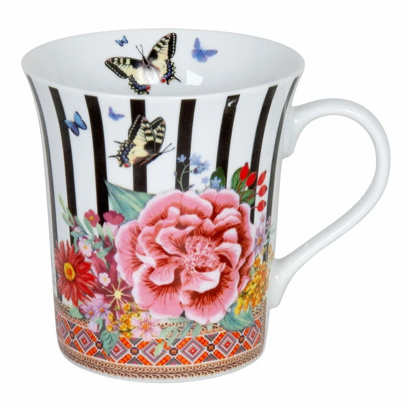 Könitz Viva la Vida Stripes Becher, Tasse, Kaffeetasse, Porzellan, Bunte Blumen, 410 ml, 11 1 100 2326