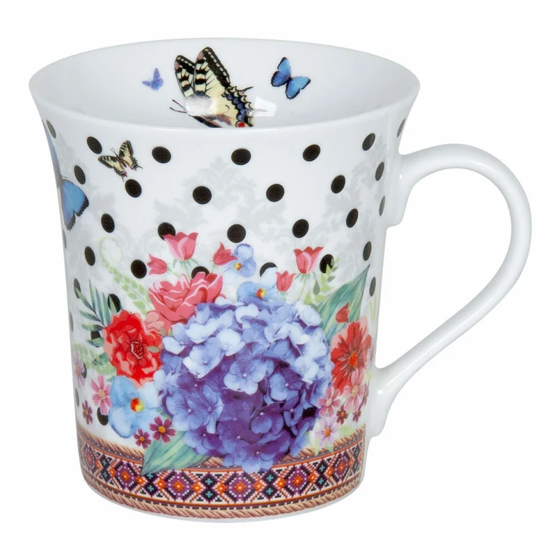 Könitz Viva la Vida Dots Becher, Tasse, Kaffeetasse, Porzellan, Bunte Blumen, 410 ml, 11 1 100 2325