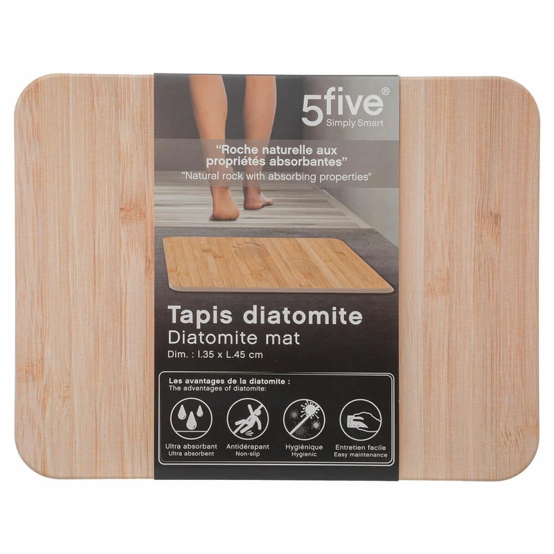 5five Simply Smart Kieselgur-Badematte Bamboo, Fußmatte fürs Bad, Diatomit, Braun, 45 x 35 cm, 160928A