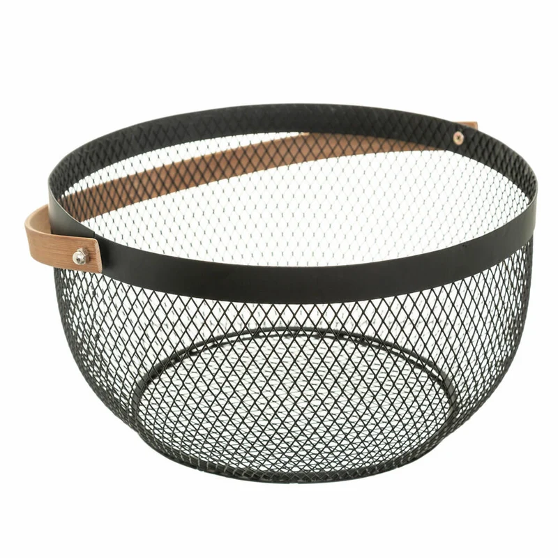 5five Simply Smart Aufbewahrungskorb Mesh, Obstkorb mit Tragegriff, Metall, Bambus, 29 cm, 162151