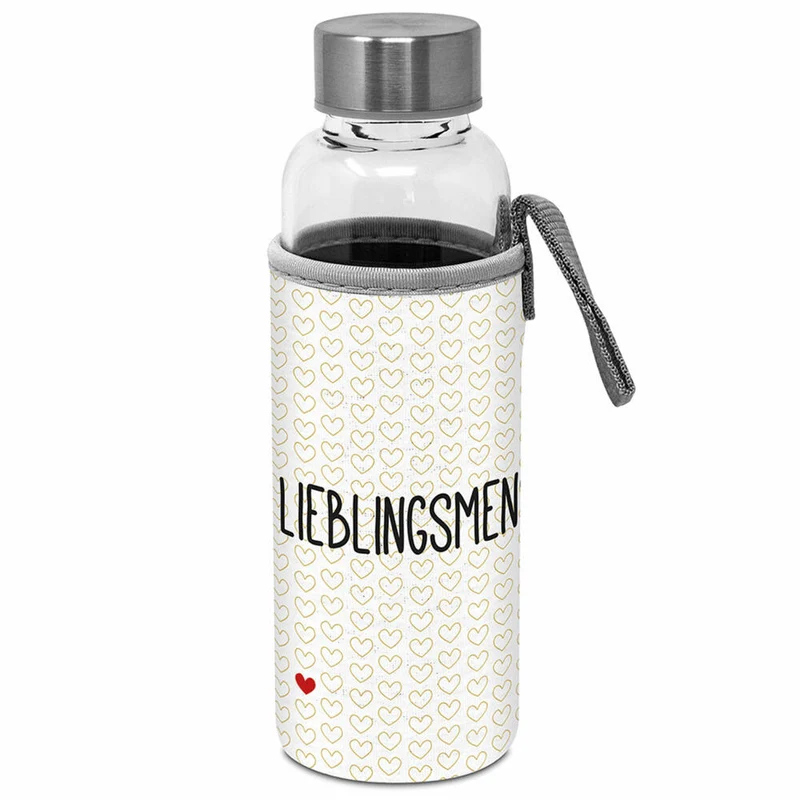 PPD Glass Bottle Lieblingsmensch, mit Schützhülle, Flasche, Glasflasche, Trinkflasche, Borosilikatglas, Weiß, 461281