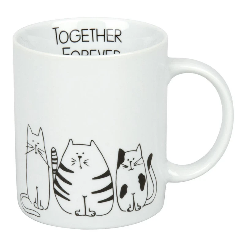 Könitz Funny Cats Becher, Tasse, Kaffeetasse, Porzellan, Katzen, Weiß, 300 ml, 11 1 002 2075