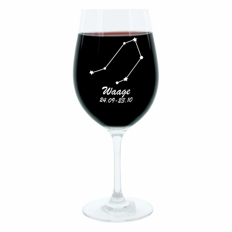 Leonardo Weinglas 400 ml, Motivglas, Sternbild Waage, Geschenk, Stimmungsglas mit Gravur, Moodglas, 22 cm