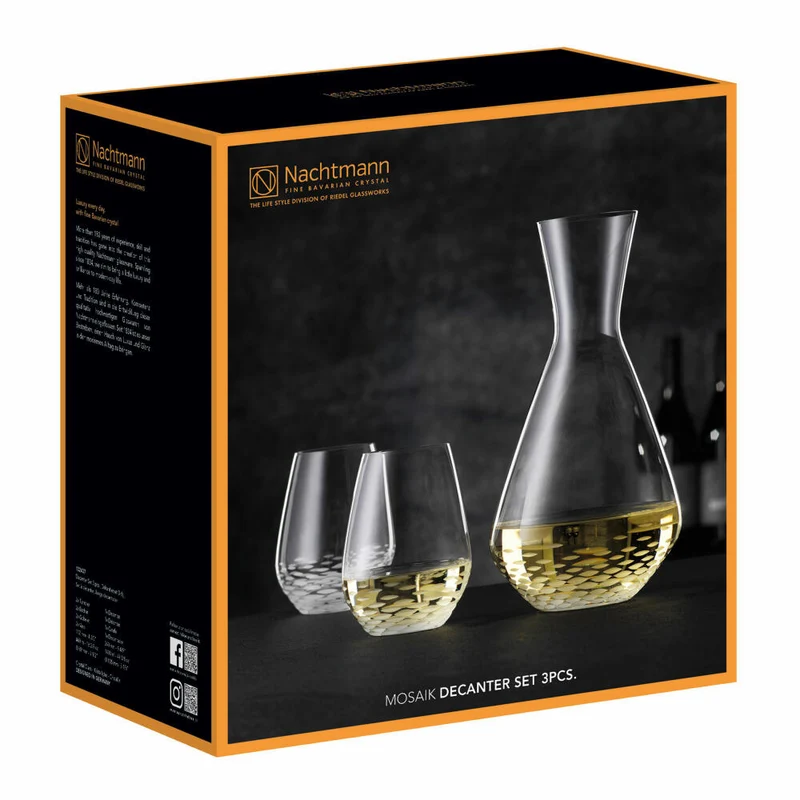 Nachtmann Mosaik Dekanter, 3-tlg., Karaffe, Dekantierkaraffe, mit Gläsern, Kristallglas, 1400 ml, 102437