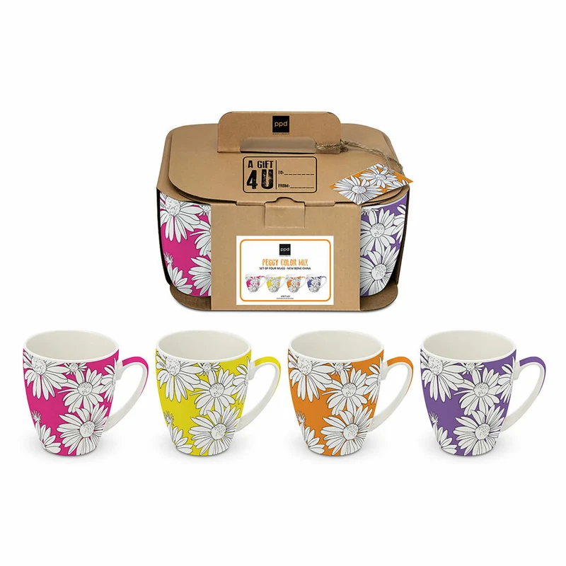 PPD Peggy Color Mix 4 Mug Set, 4er Set, Henkelbecher, Kaffeebecher, Becher, Tasse, New Bone China, 350 ml, 160202341