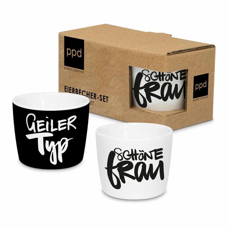 PPD Typ & Frau Egg Cup Set, 2-tlg., Eierbecher, Eierhalter, New Bone China, Schwarz / Weiß, 604807