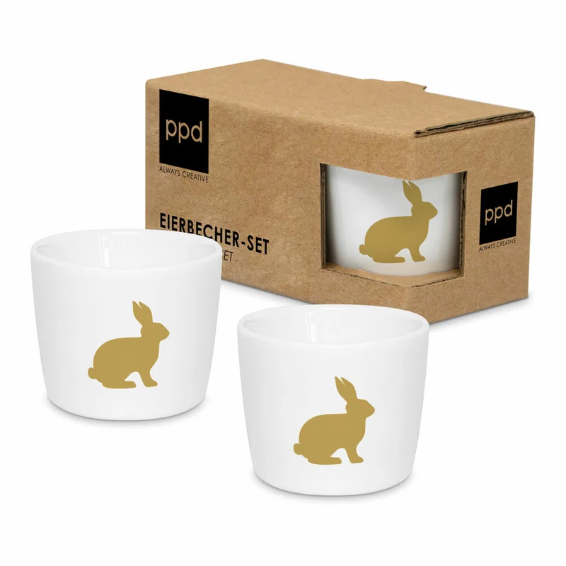 PPD Pure Easter gold Egg Cup Set, 2-tlg., Eierbecher, Eierhalter, New Bone China, Weiß / Gold, 604810