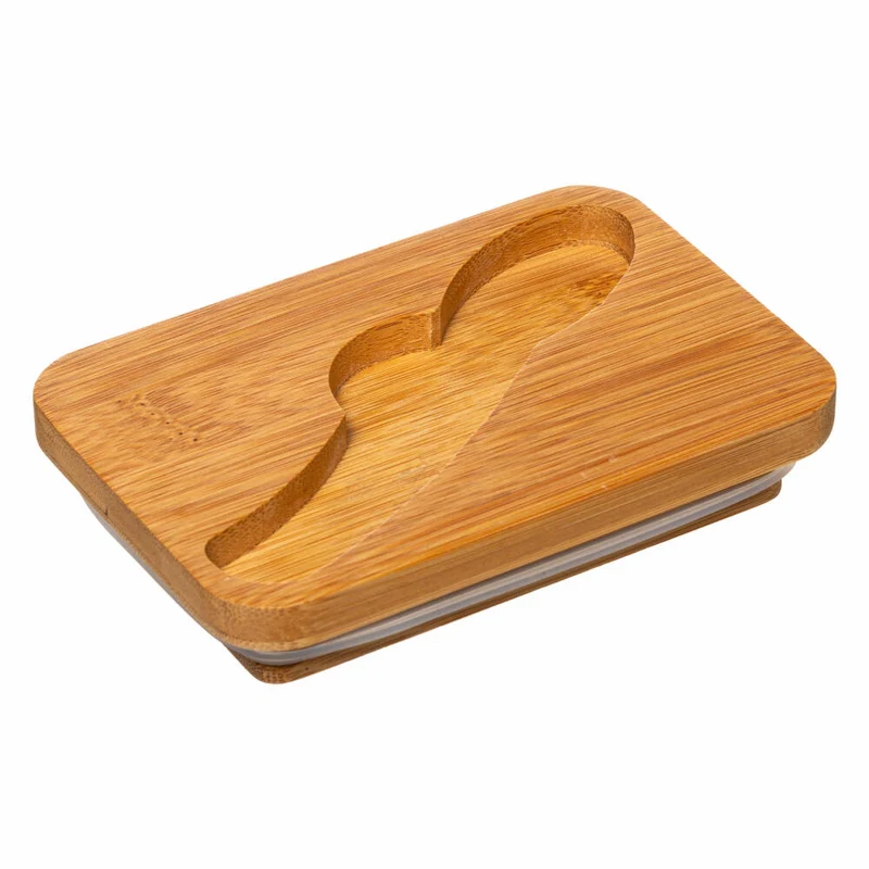5Five Simply Smart Butterdose mit Streichmesser, Butterschale, Keramik, Bambus, 13.5 x 9.3 cm, 179609