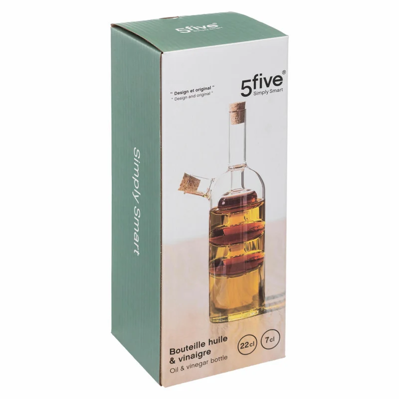 5Five Simply Smart Öl- und Essigflasche 2-in-1, Ölkaraffe, Essigspender, Glas, 0.5 L, 150031