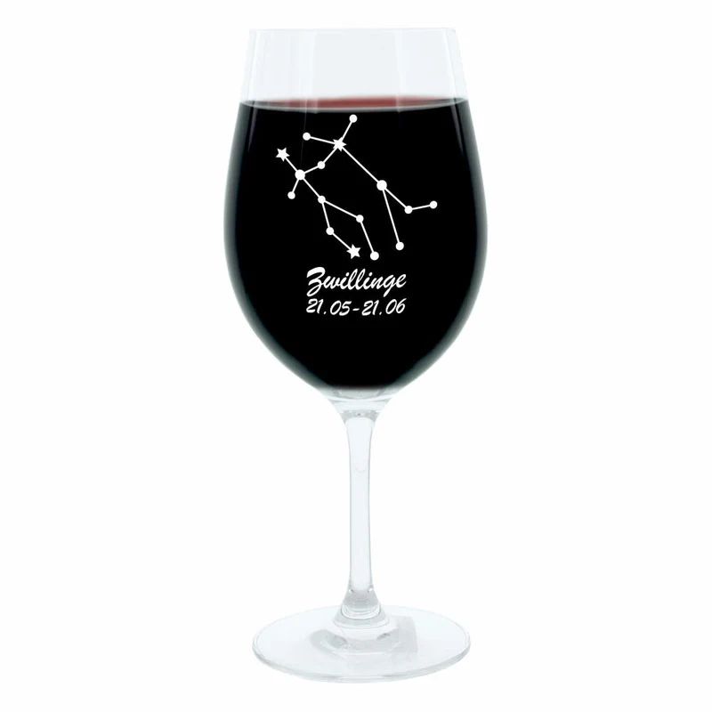 Leonardo Weinglas 400 ml, Motivglas, Sternbild Zwillinge, Geschenk, Stimmungsglas mit Gravur, Moodglas, 22 cm