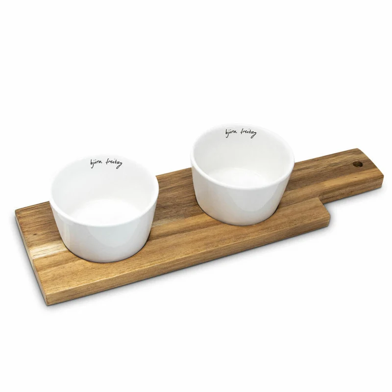PPD Björn Freitag Dip Set nature, 3-tlg., Dipschale, Schälchen, Serviertablett, New Bone China / Akazie, 161302349