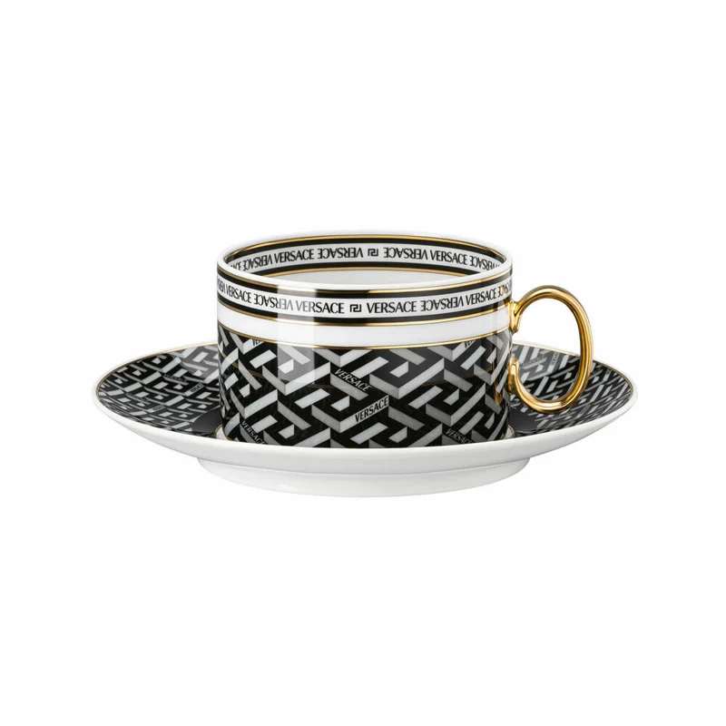 Rosenthal Versace Teetasse 2-tlg. La Greca Signature Black, Porzellan, 200 ml, 19335-403765-14640