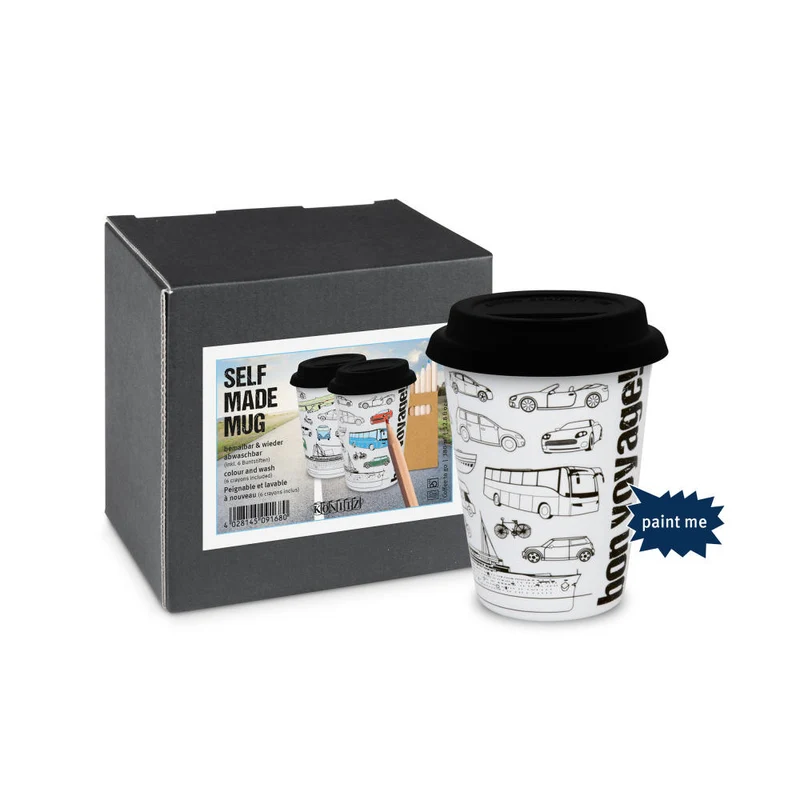 Könitz Colouring Travel Self Made Mug, Tasse, Becher, Kaffeebecher, mit 6 Stiften, Porzellan, 380 ml, 11 5 162 2265