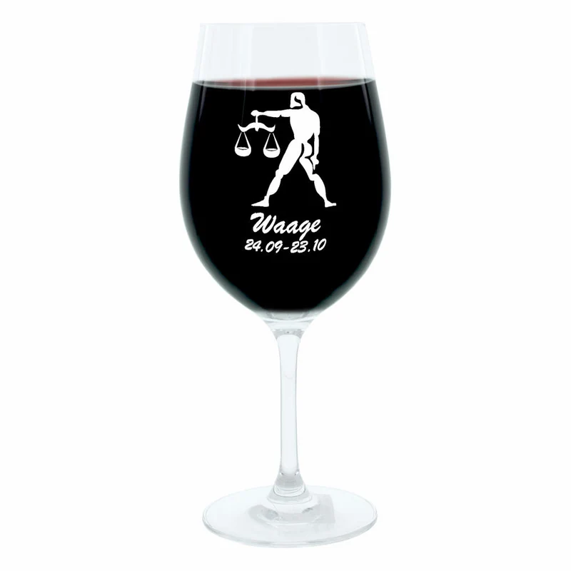 Leonardo Weinglas 400 ml, Motivglas, Sternzeichen Waage, Geschenk, Stimmungsglas mit Gravur, Moodglas, 22 cm