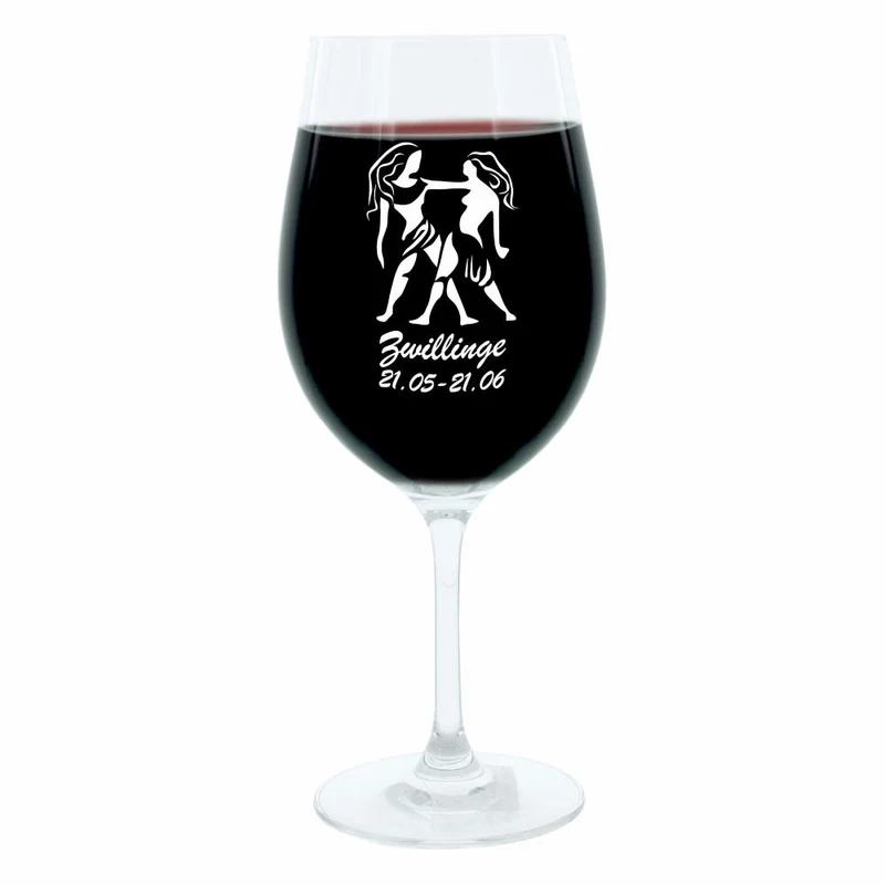 Leonardo Weinglas 400 ml, Motivglas, Sternzeichen Zwillinge, Geschenk, Stimmungsglas mit Gravur, Moodglas, 22 cm