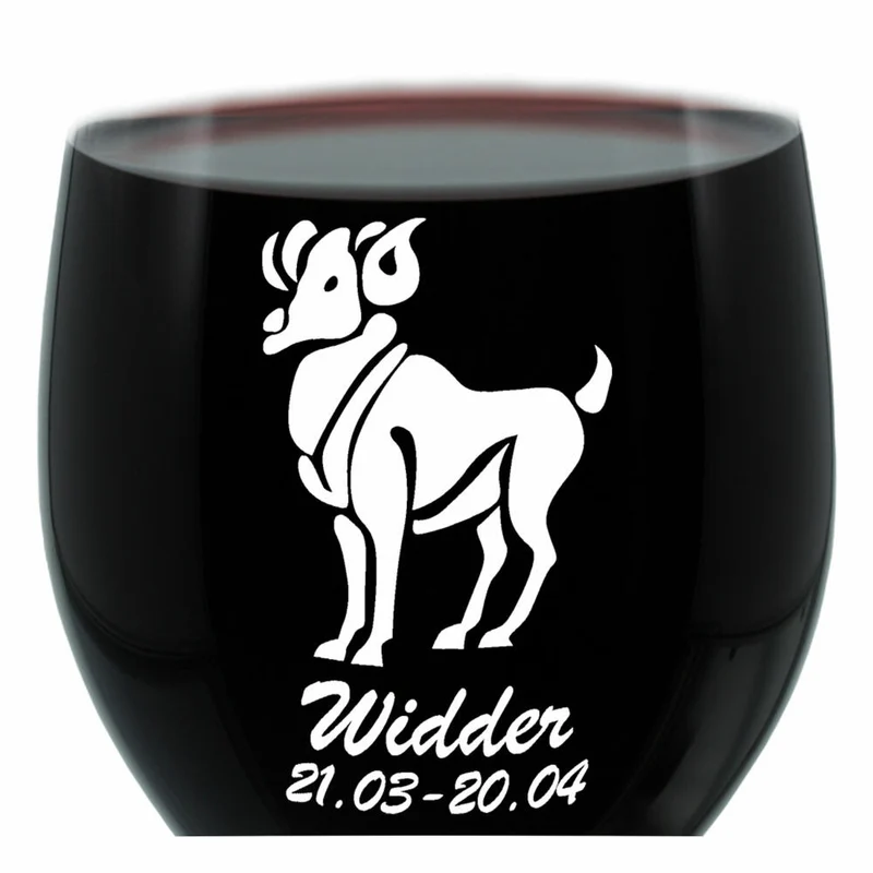 Leonardo Weinglas 400 ml, Motivglas, Sternzeichen Widder, Geschenk, Stimmungsglas mit Gravur, Moodglas, 22 cm