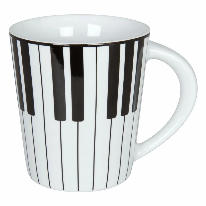 Könitz Piano Becher, Kaffeebecher, Kaffeetasse, Kaffee Tasse, Teetasse, Porzellan, Weiß / Schwarz, 380 ml, 11 1 134 2302