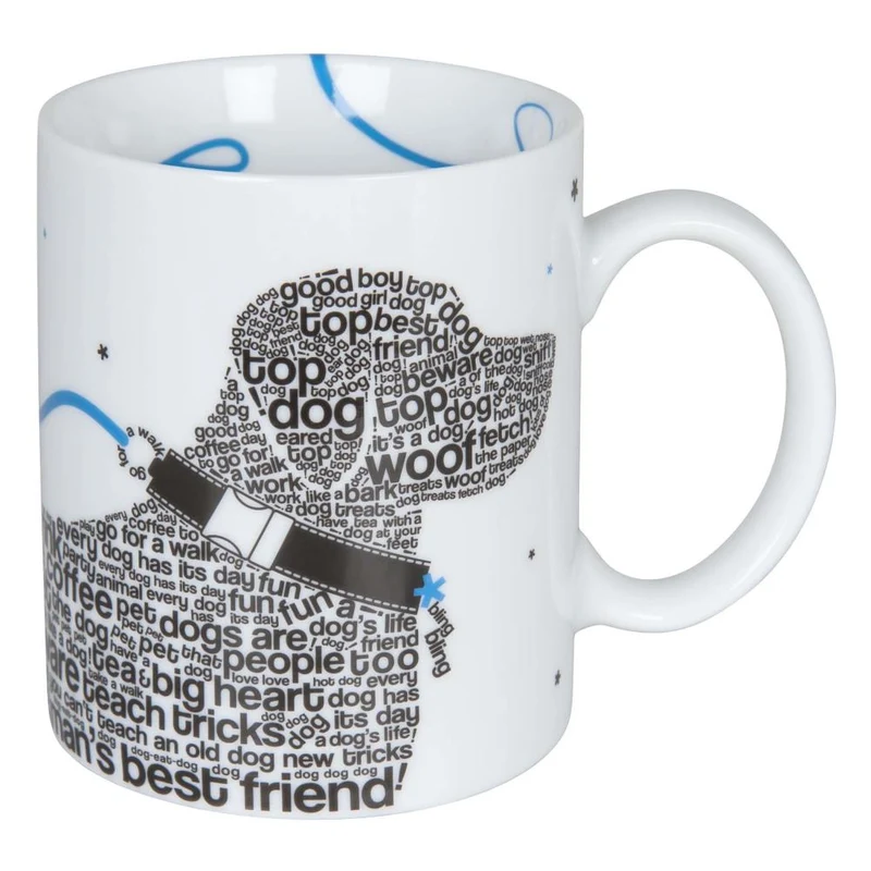Könitz Criss Cross Animals Hund Becher, Kaffeebecher, Kaffeetasse, Kaffee Tasse, Teetasse, Porzellan, Weiß / Schwarz / Blau, 300 ml, 11 1 002 2304