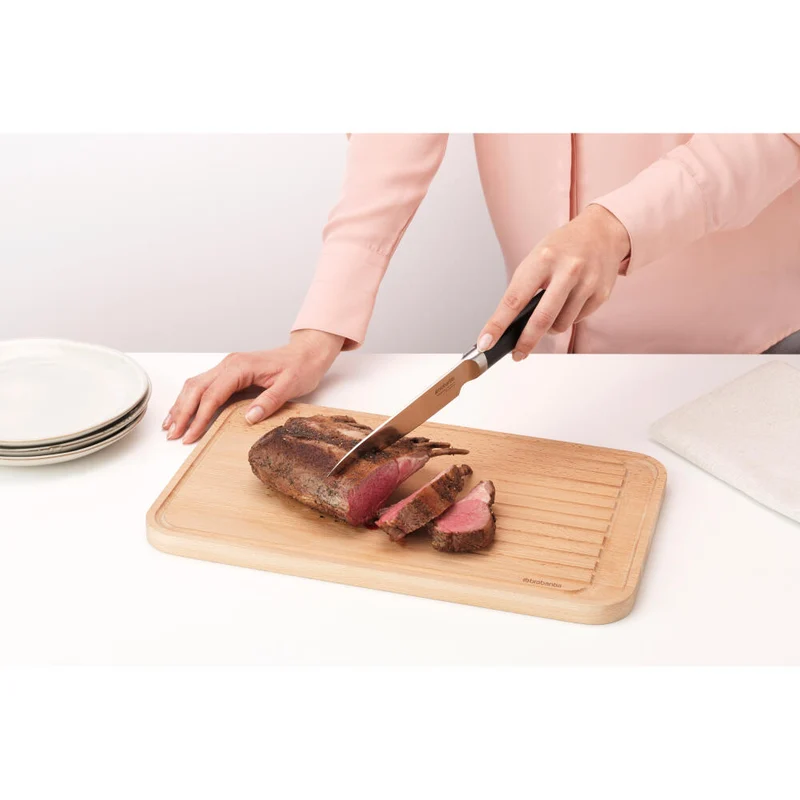 Brabantia Schneidebrett für Fleisch Groß Profile, Schneideunterlage, Küchenbrett, Holz, 40 x 25 cm, 260704