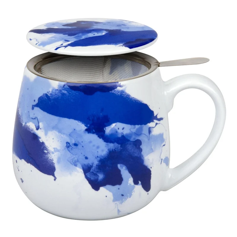 Könitz Seeing Blue Becher, Tasse, Teetasse, mit Sieb und Deckel, Porzellan, 420 ml, 11 5 143 2252