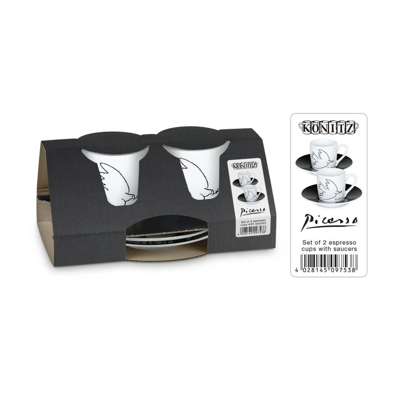 Könitz Picasso La Colombe De La Paix Espresso Geschenkset, 4-tlg., 2 Espresso Tassen mit Untertasse, Porzellan, 85 ml, 11 5 054 1989