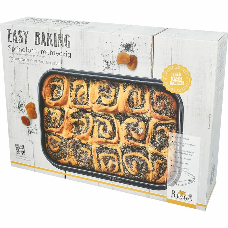 Birkmann Easy Baking Springform Eckig, Backform, Kuchenbackform, Kuchenform, Karbonstahl, 34 x 23.5 cm, 881716