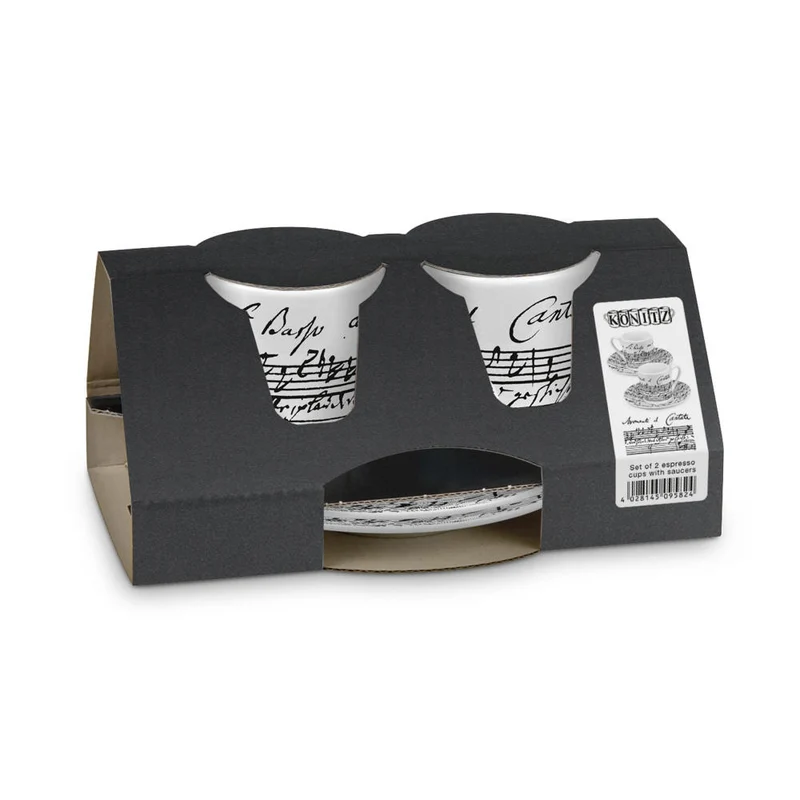 Könitz Coffee Cantata Espresso Geschenkset, 4-tlg., 2 Espresso Tassen mit Untertasse, Porzellan, 85 ml, 11 5 054 0637