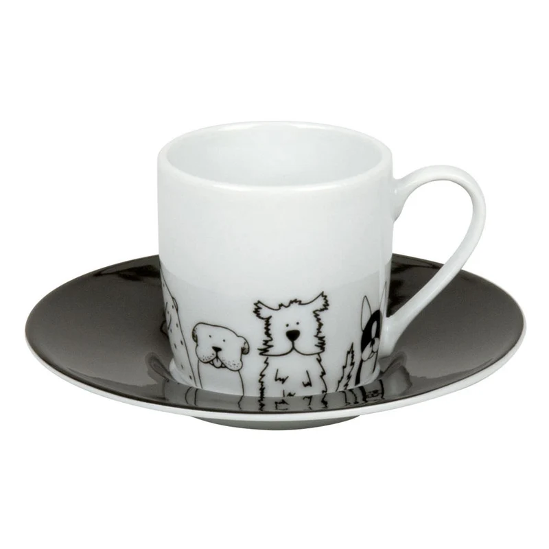 Könitz Funny Dogs Espresso Set, 2-tlg., Espresso Tasse, Becher, Untertasse, Porzellan, Hunde, 85 ml, 11 5 053 2076