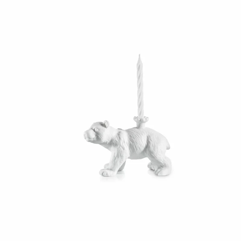 Donkey Products Kerzenständer Happy Zoo Day Knut, Kerzenständer Bär, inkl. 4 Kerzen, Porzellan, Weiß, 14 cm, 210792