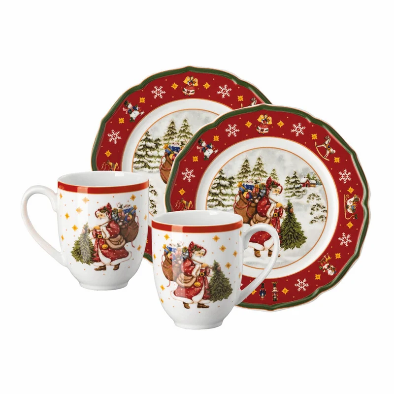 Hutschenreuther Weihnachts-Set 4-tlg. Happy Wintertime Red, Porzellan, Mehrfarbig, 02488-727471-29213