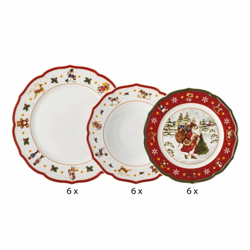 Hutschenreuther Weihnachtsteller Set 18-tlg. Happy Wintertime Red, Porzellan, Mehrfarbig, 02488-727471-28421