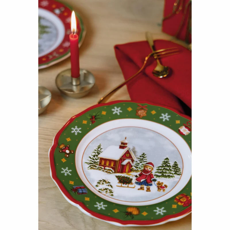Hutschenreuther Teller flach Happy Wintertime Green, Speiseteller, Porzellan, Mehrfarbig, 22 cm, 02488-727472-10862