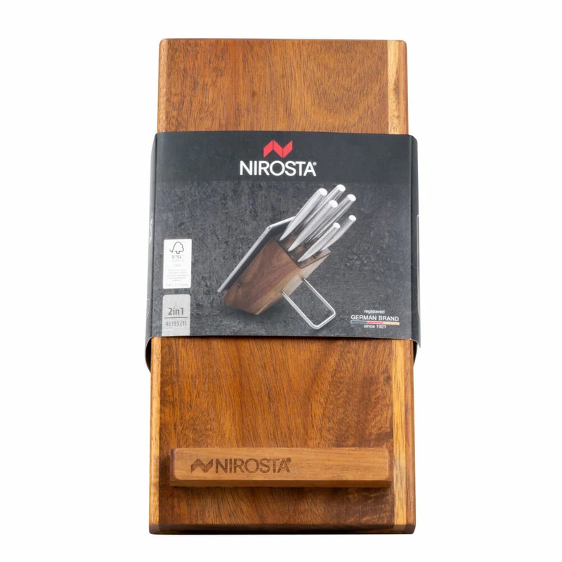 Nirosta Messerblock Fair mit Tablethalter, unbestückt, Akazienholz, Braun, 25 x 12 x 20 cm, 43155