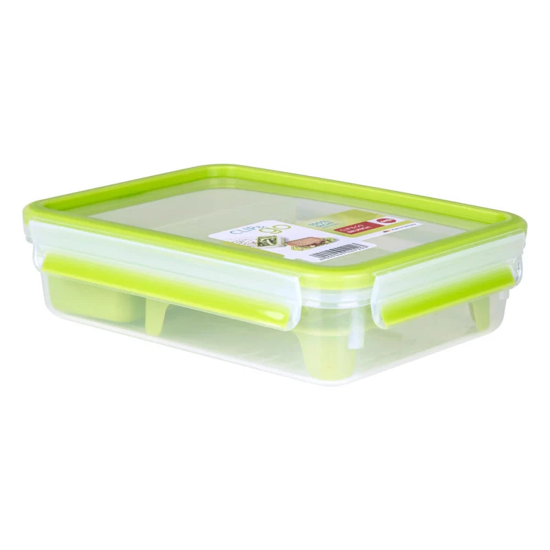 Emsa Clip & Go Brunchbox, Frischhalte Box, Dose, Aufbewahrungsdose, Clipbox, Kunststoff, Grün, 1.2 L, 518099