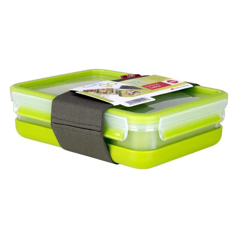 Emsa Clip & Go Lunchbox mit Gittereinsatz, Frischhalte Box, Dose, Aufbewahrungsdose, Clipbox, Kunststoff, Grün, 1.2 L, 518098