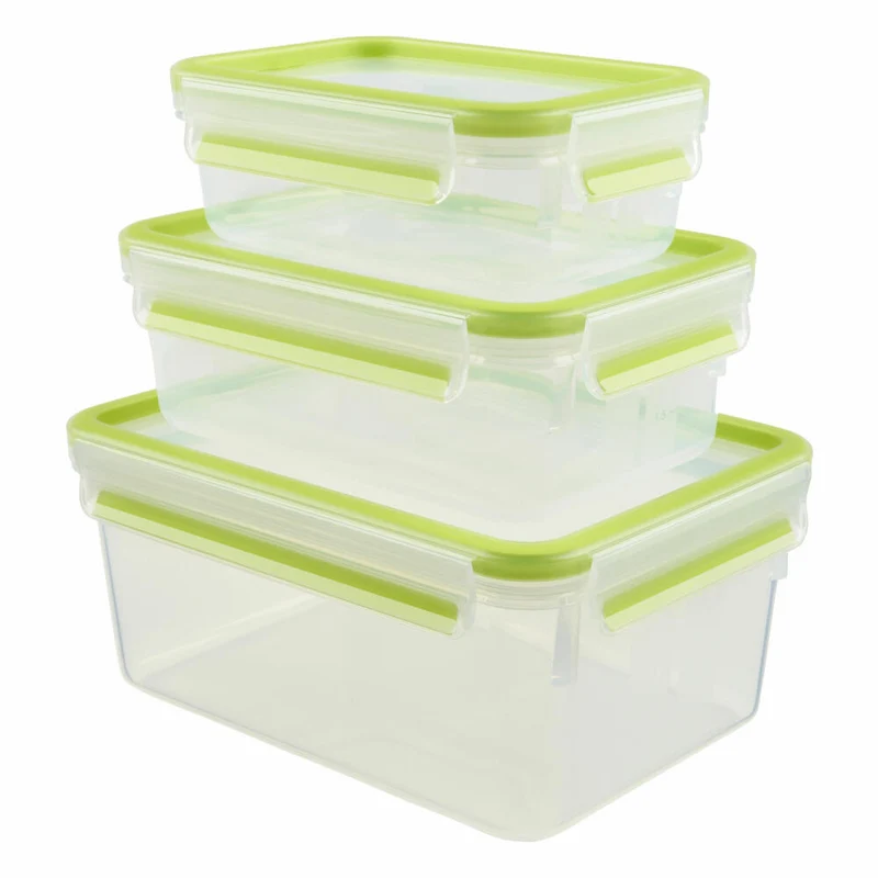 Emsa CLIP & CLOSE Frischhaltedosen Set, 3-tlg., Frischhaltedose, Dose, Rund, Kunststoff, Hellgrün, 515585