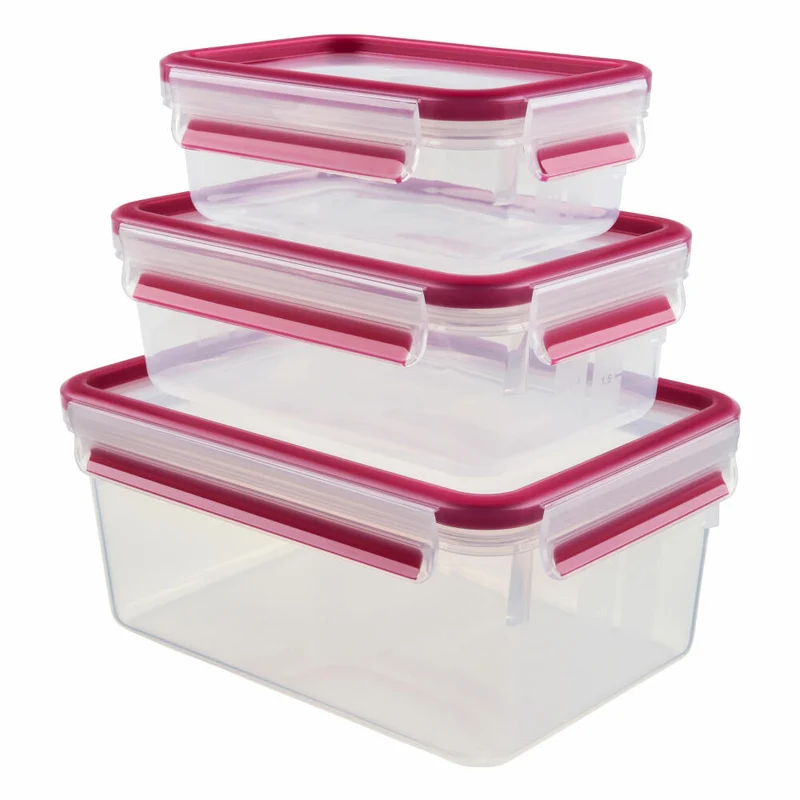 Emsa CLIP & CLOSE Frischhaltedosen Set, 3-tlg., Frischhaltedose, Dose, Rund, Kunststoff, Himbeer, 515584