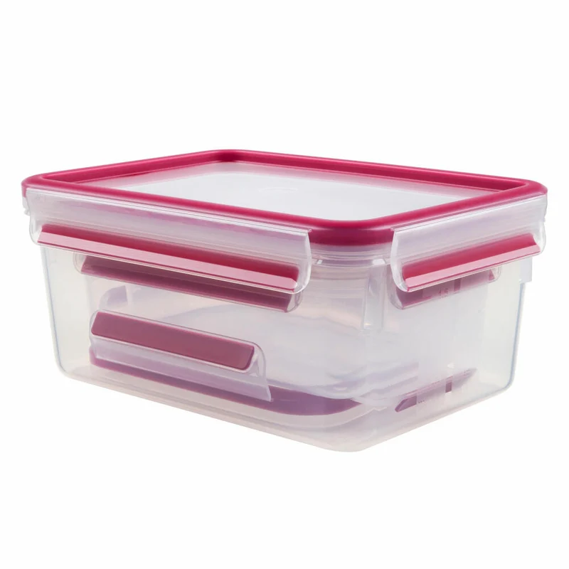 Emsa CLIP & CLOSE Frischhaltedosen Set, 3-tlg., Frischhaltedose, Dose, Rund, Kunststoff, Himbeer, 515584