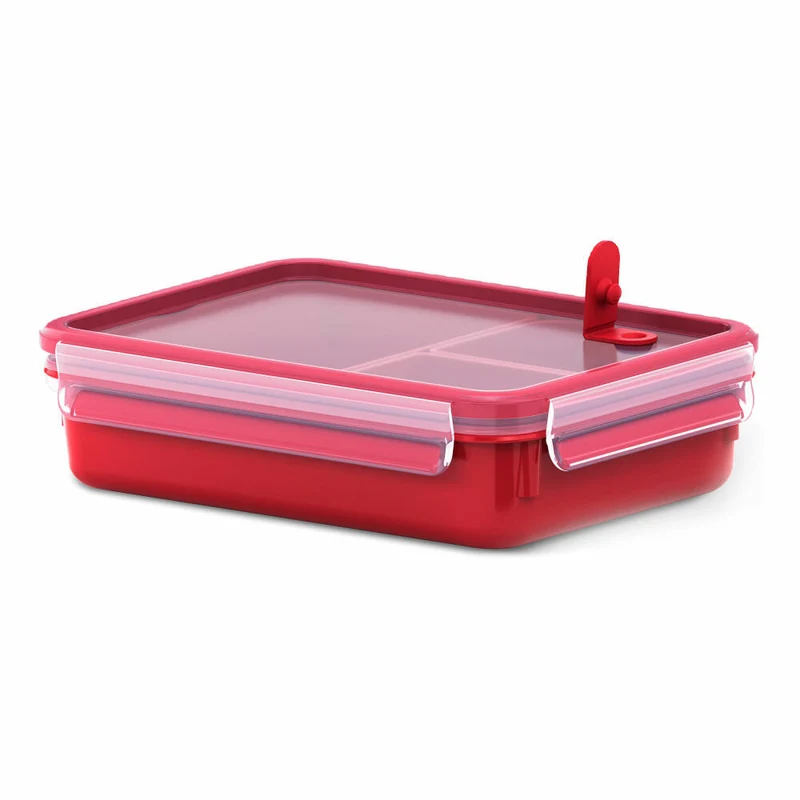 Emsa Clip & Micro Mikrowellendose mit herausnehmbaren Trenneinsätzen, Gefrierdose, Dose, Frischhalte Box, Clipbox, Kunststoff, Rot, 1.2 L, 517775