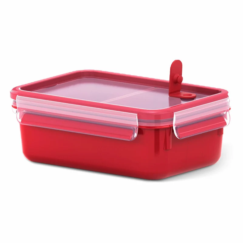 Emsa Clip & Micro Mikrowellendose mit herausnehmbaren Trenneinsätzen, Gefrierdose, Dose, Frischhalte Box, Clipbox, Kunststoff, Rot, 1 L, 517774