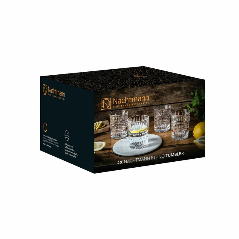Nachtmann Tumbler 4er Set Ethno, Whiskybecher, Gläser, Kristallglas, Klar, 304 ml, 104251
