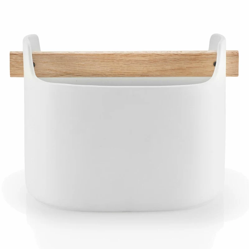 Eva Solo Toolbox, Aufbewahrungsbehälter, Aufbewahrungsbox, Kaffeedose, Zuckerdose, Eiche/Keramik, Weiß, H 15 cm, 530638