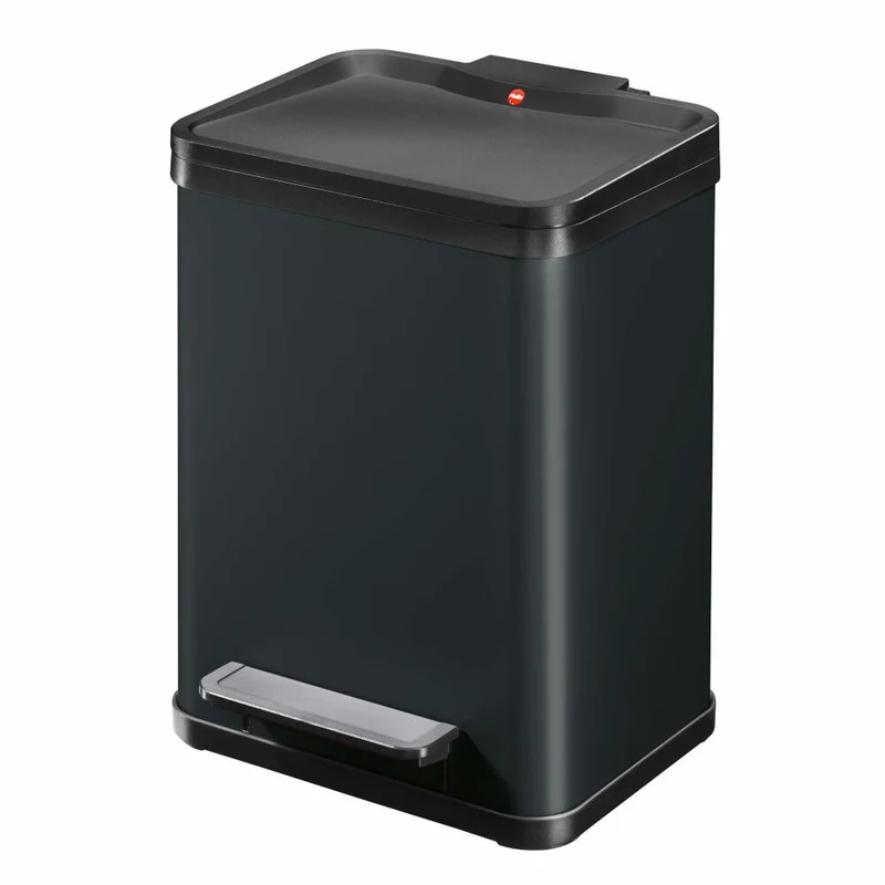 Hailo Mülltrennsystem Öko duo Plus M, Tret-Mülleimer, Abfalltrenner, Abfalleimer, Stahlblech, Schwarz, 2 x 9 L, 0622-260
