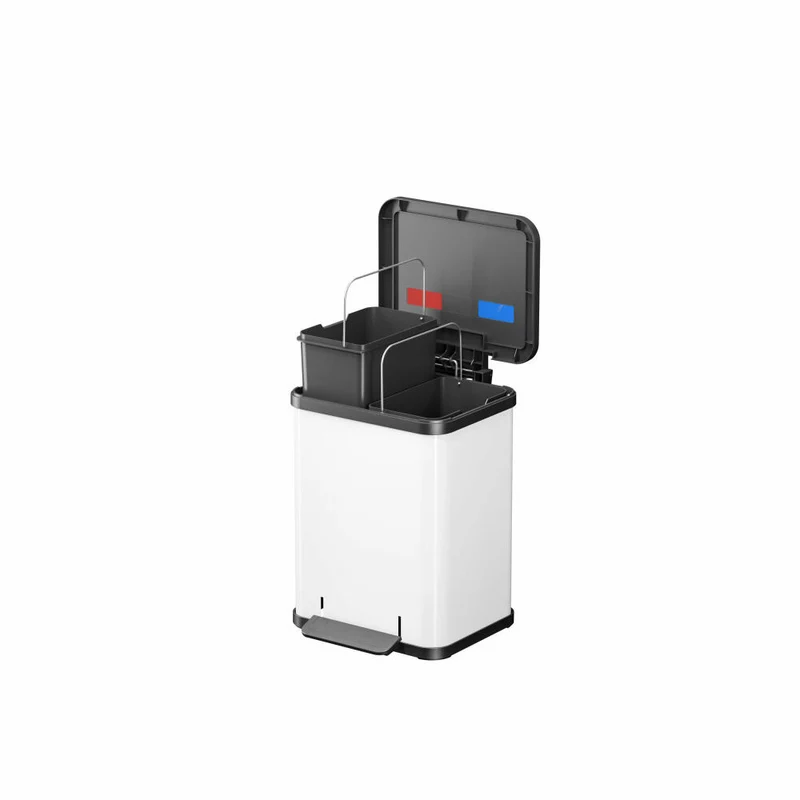 Hailo Mülltrennsystem Öko duo Plus M, Tret-Mülleimer, Abfalltrenner, Abfalleimer, Stahlblech, Weiß, 2 x 9 L, 0622-230