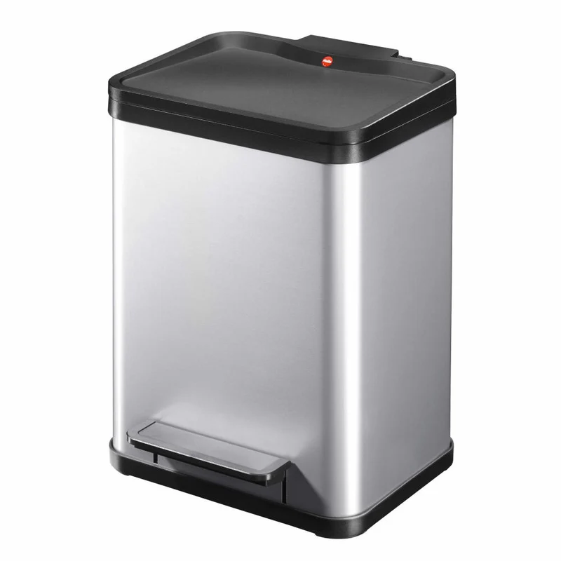 Hailo Mülltrennsystem Öko duo Plus M, Tret-Mülleimer, Abfalltrenner, Abfalleimer, Stahlblech, Silber, 2 x 9 L, 0622-220