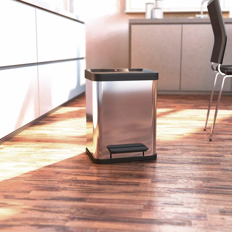 Hailo Mülltrennsystem Öko duo Plus M, Tret-Mülleimer, Abfalltrenner, Abfalleimer, Stahlblech, Silber, 2 x 9 L, 0622-220