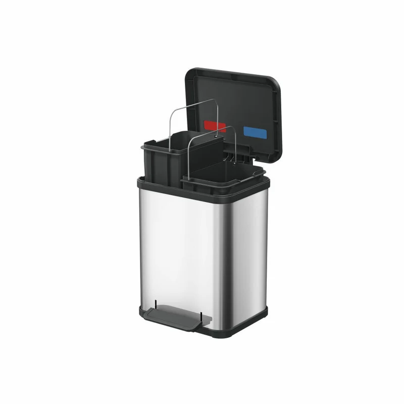 Hailo Mülltrennsystem Öko duo Plus M, Tret-Mülleimer, Abfalltrenner, Abfalleimer, Edelstahl, 2 x 9 L, 0622-200