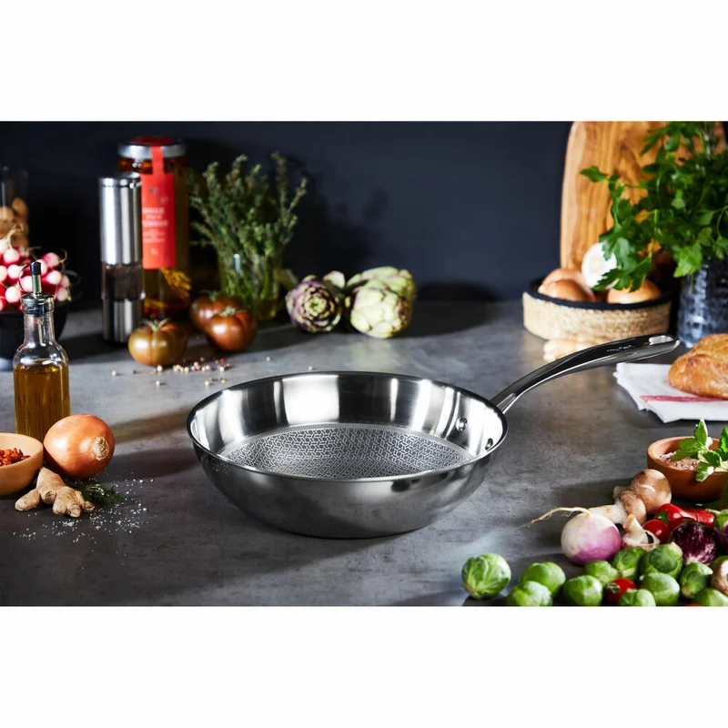 Tefal Eternal Mesh Wokpfanne, mit Deckel, Wok Pfanne, Induktionsgeeignet, Edelstahl, Ø 28 cm, E49716
