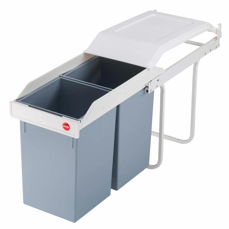 Hailo Einbaumülleimer Multi-Box duo L, Abfalleimer, Mülleimer, Stahlblech, Weiß, 2 x 14 L, 3659-001