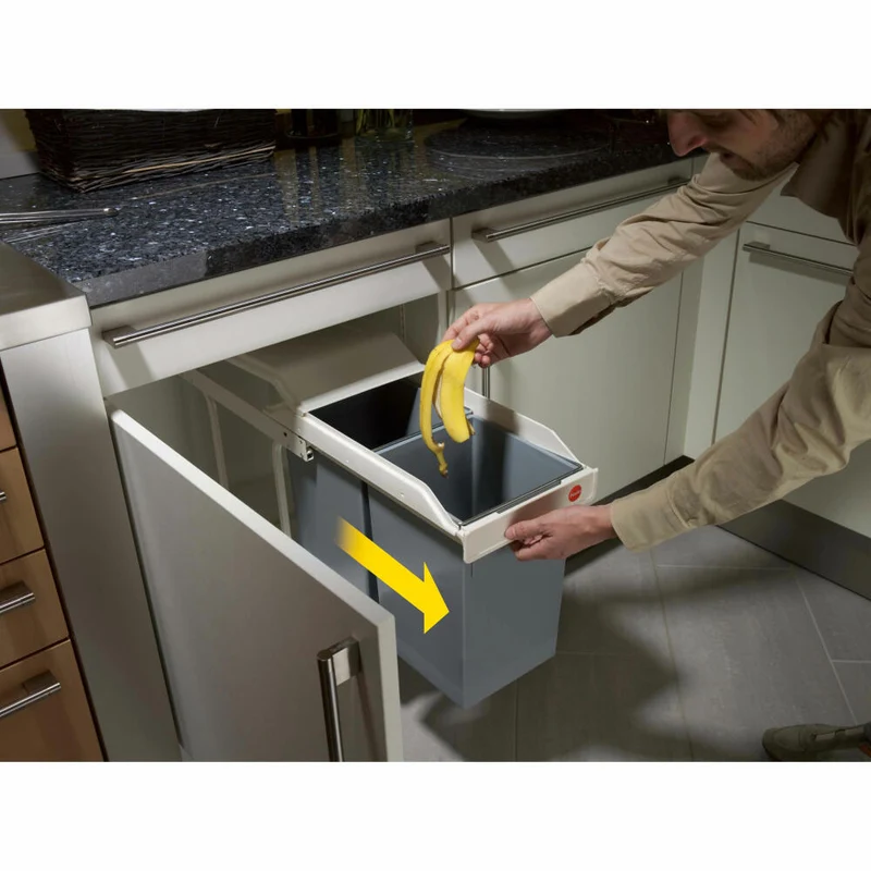 Hailo Einbaumülleimer Multi-Box duo L, Abfalleimer, Mülleimer, Stahlblech, Weiß, 2 x 14 L, 3659-001